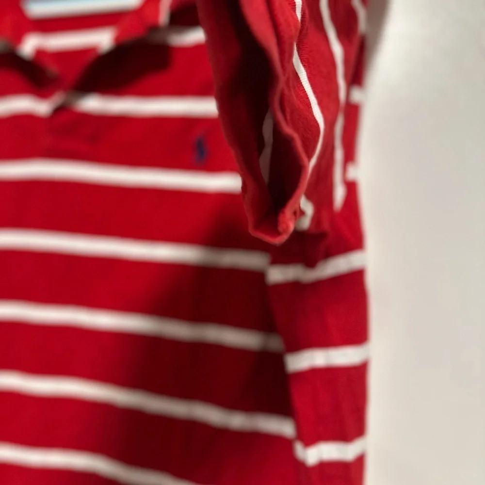 VTG 90s Polo Ralph Lauren Men's Sz: L Red & White Striped Short Sleeve Polo.
